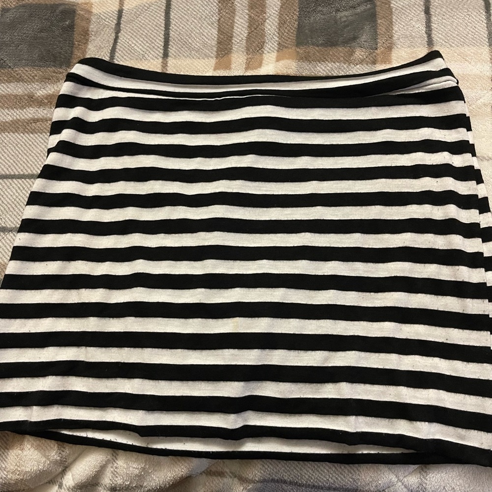 Black and White Striped Mini Skirt